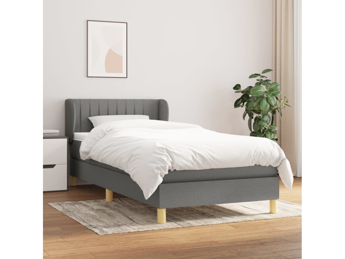 Vidaxl Cama Com Molas/colchão 90x190 Cm Tecido Cinza-escuro
