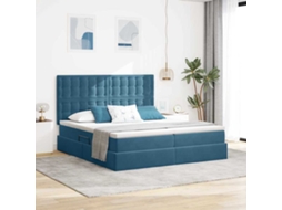 Vidaxl Cama De Armazenamento Led Com Colchão Azul Escuro 180 X 200 Cm