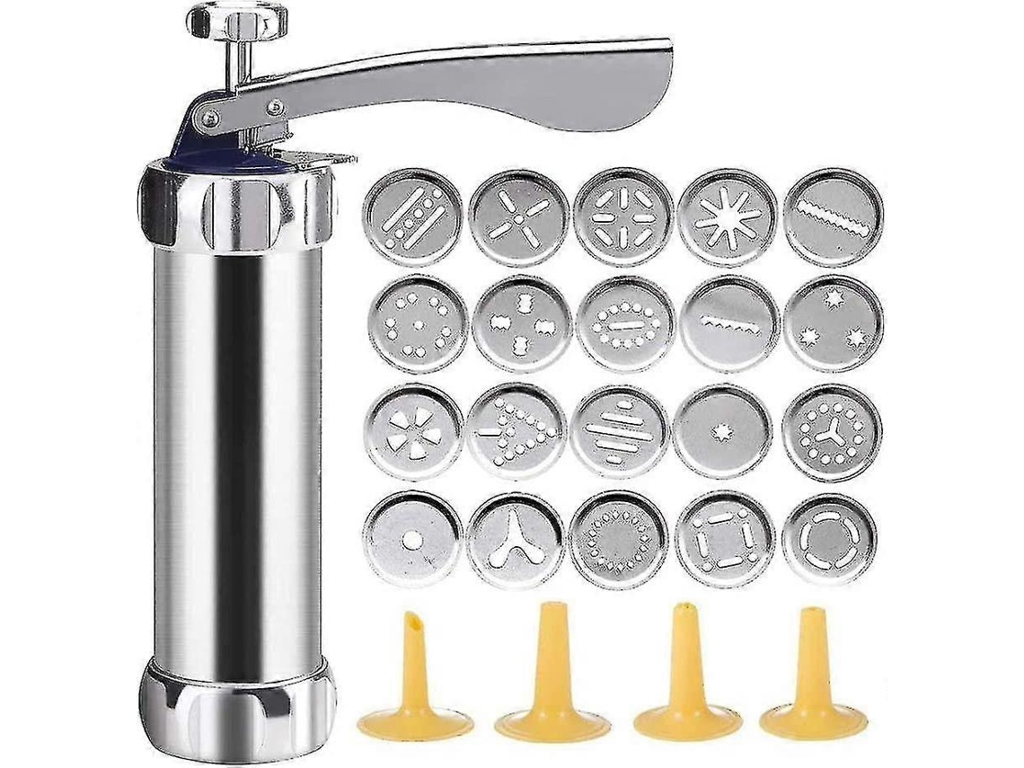 Prensa de Galletas de Aluminio Con 20 Moldes Y 4 Puntas de Crema Acero Inoxidable para Pasteles Diy
