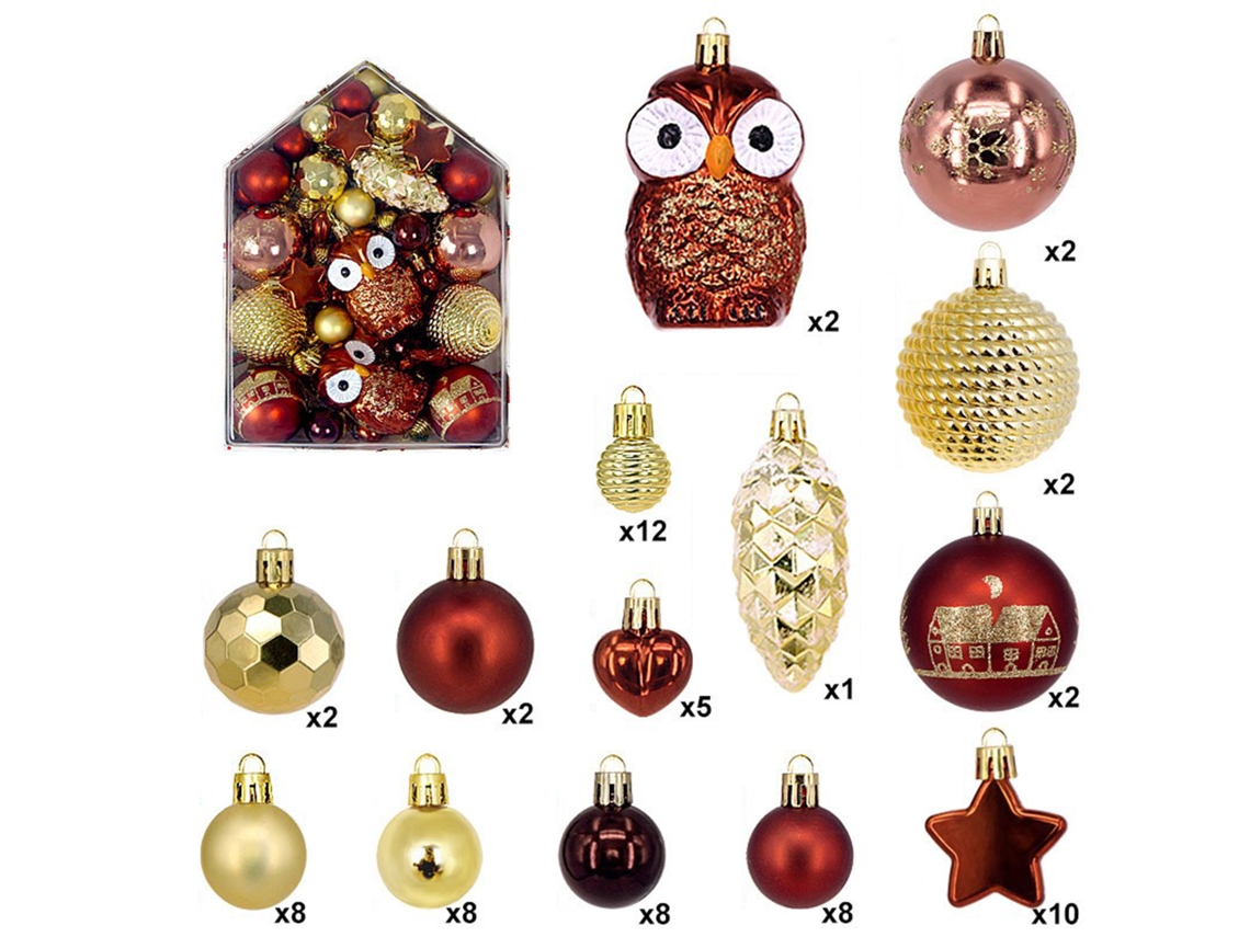 Laxiscreed Conjunto De 72 Bolas De Natal Com Coruja Pintada Para Decoração Festiva