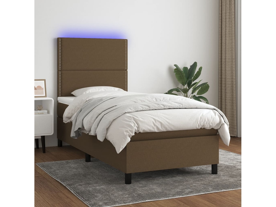 Vidaxl Cama Box Spring C/ Colchão/led 90x190 Cm Tecido Castanho-escuro