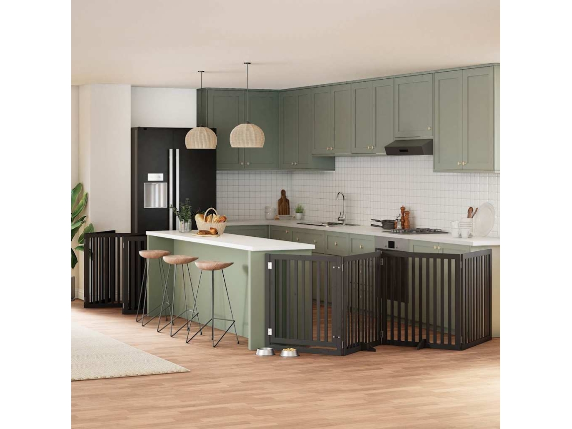 Vidaxl Portão P/ Cães Com Porta Dobrável 12 Painéis 960 Cm Álamo Preto