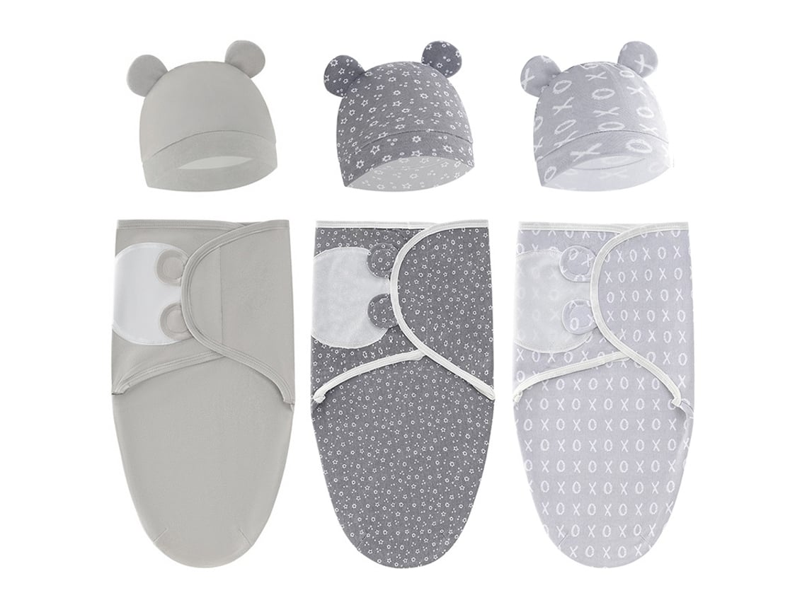 Saco Swaddle Bebê 3 Peças EIFSON Algodão com Capuz 0 3 Meses (04)