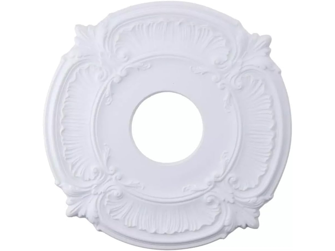 Medalhão Decorativo Redondo De 30,5 Cm Em Poliuretano Esculpido Branco, Estilo