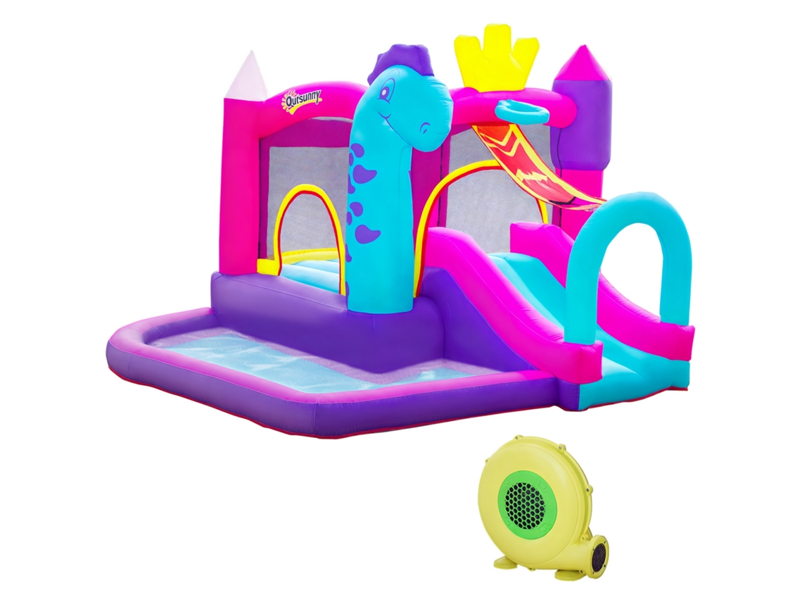 Castelo Inflável Com Escorregador, Cama Elástica, Área De Recreação, Piscina E Cesta. Para Até 3 Crianças A Partir De 3 Anos. Inclui Bomba De Ar