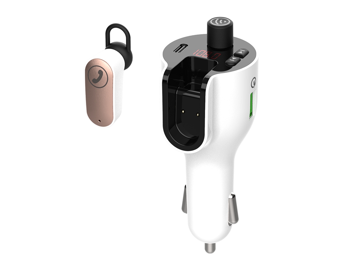Transmissor Fm YIZHOOD G52 Receptor de Áudio Mãos-Livres Sem Fio Mp3 5.0 Compatível com Bluetooth Branco