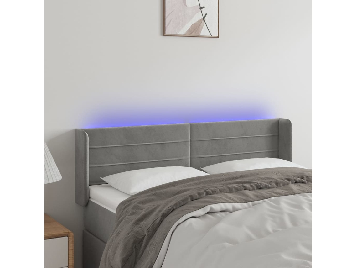 Vidaxl Cabeceira Cama C/ Luzes Led Veludo 147x16x78/88 Cm Cinza-claro