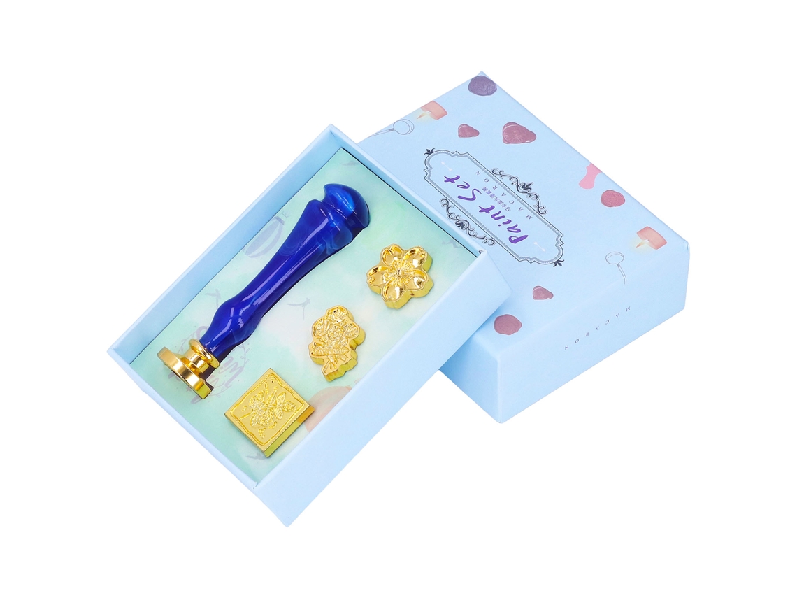 Sello De Cera 4 Sellos Diseño Clásico Retro Patrón Claro Fácil Instalación Kit Azul Oscuro