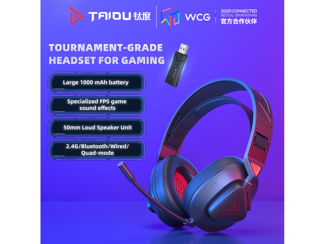 Fone Mali Gamer Taiou Over Ear com Bt5.3 2.4g Fio 3 Microfones para Celular Pc Console