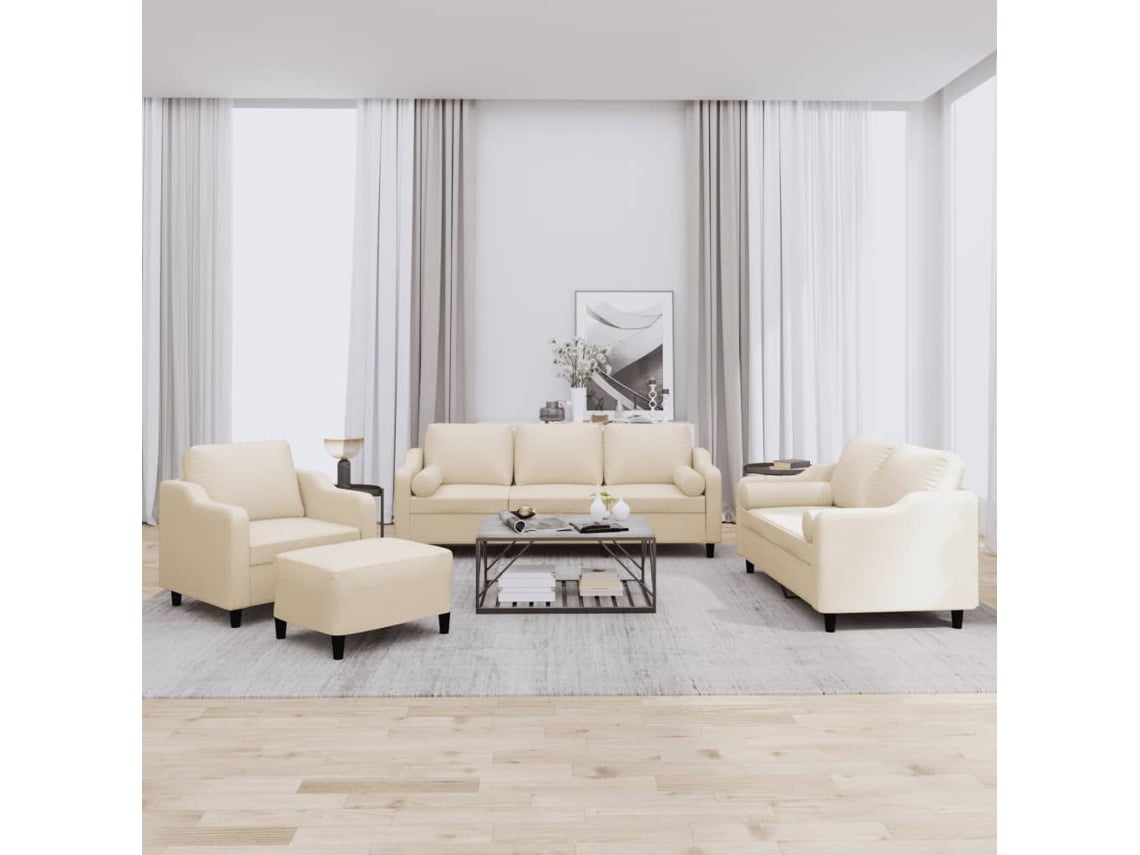 Vidaxl 4 Pcs Conjunto De Sofás Com Almofadas Tecido Cor Creme