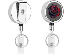 Porta Crachá Retrátil De Metal Com Rosas Vermelhas E Pretas, Porta Crachá Portátil De Nylon, Cordão De Aço Inoxidável
