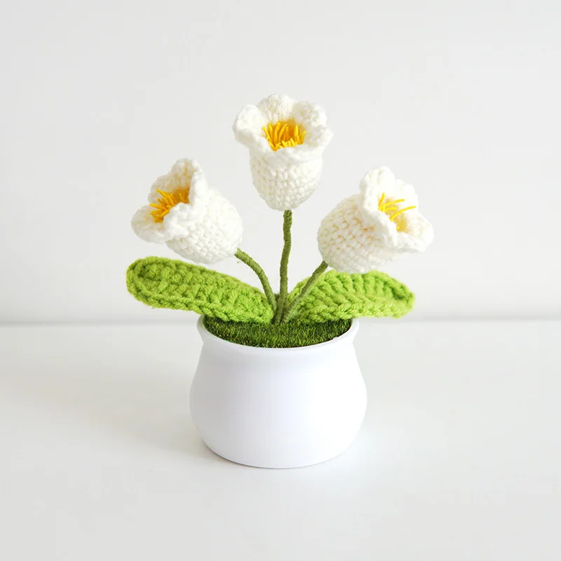 (branco, 1 Peça) Vaso De Lírio-do-vale Feito À Mão Em Crochê, Ideal Para Decoração De Mesa De Escritório Ou Como Presente Para O Interior Do Carro.