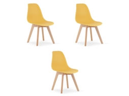 Cadeira De Jantar Conjunto De 3 Peças Kito Assento Mostarda, Pernas Naturais, Assento Ergonômico, Encosto