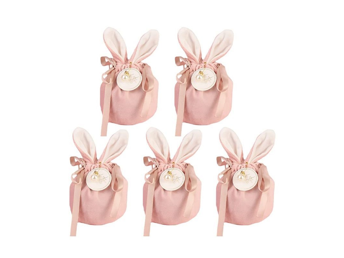 Linjou 5 Bolsas De Veludo Para Joias Com Orelhas De Coelho, Cor Rosa, Para Crianças