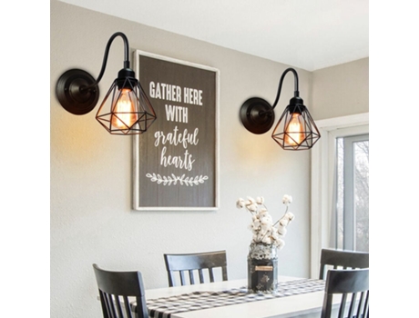 2 Peças Candeeiro De Parede Industrial Mini Gaiola De Diamante, Suspensão Vintage, Para Casa, Café, Cozinha, Sala Ou Quarto Kofihety (preto)