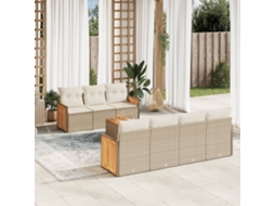 Vidaxl 8 Pcs Conjunto De Sofás P/ Jardim Com Almofadões Vime Pe Bege