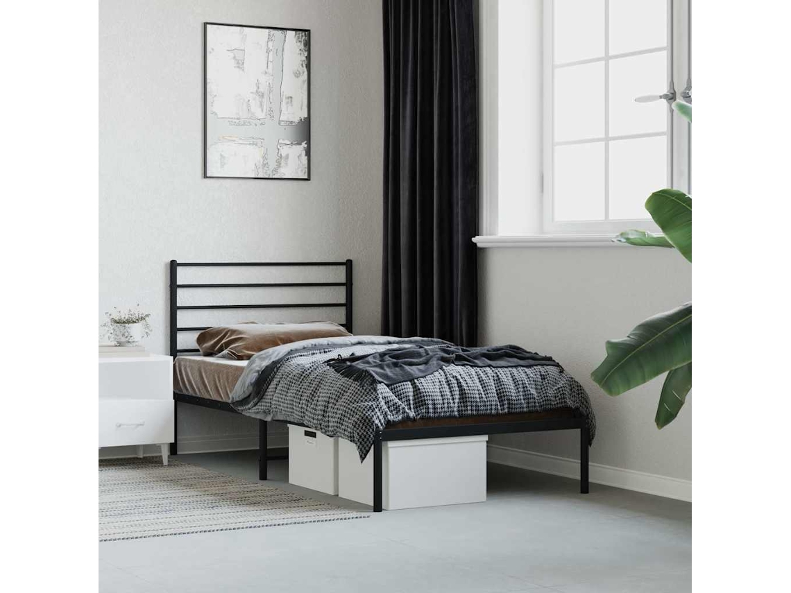 Vidaxl Estrutura De Cama Com Cabeceira 80x200 Cm Metal Preto