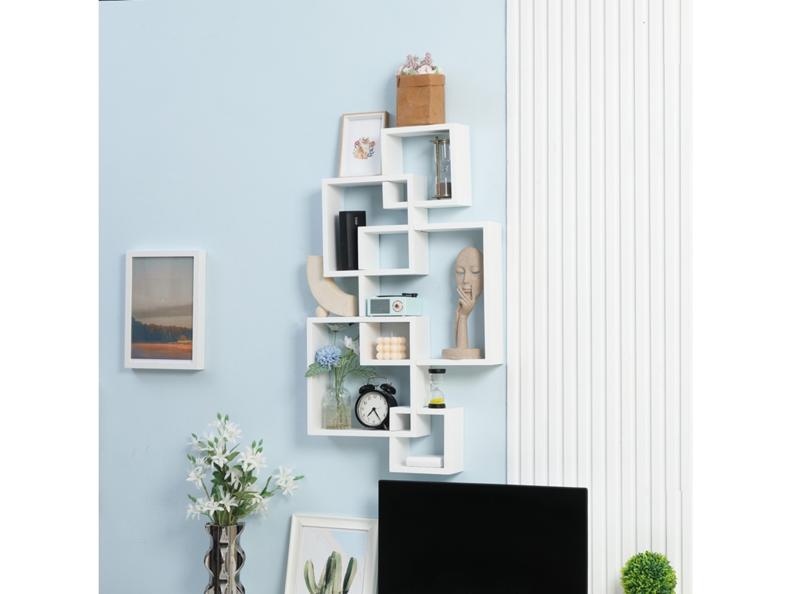 Wall Shelf, Floating Shelf, 5 Shelves, Solid Wood, White