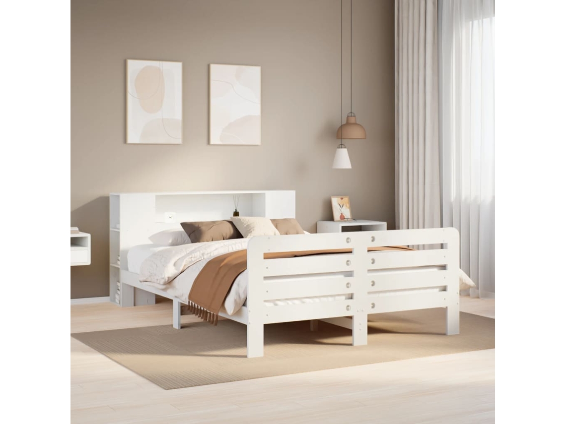 Vidaxl Cama Sem Colchão 135x190 Cm Madeira De Pinho Maciça Branco