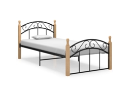 Estrutura De Cama 90x200 Cm Metal/madeira Carvalho Maciça Preto