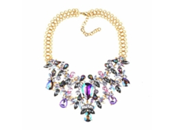Colar De Clavícula Multicolorido Com Strass Floral