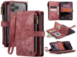 Lurelia Estojo Flip Iphone 14 Cordão Magnética Suporte Porta-cartões Couro Pu Tpu Vermelho Slim