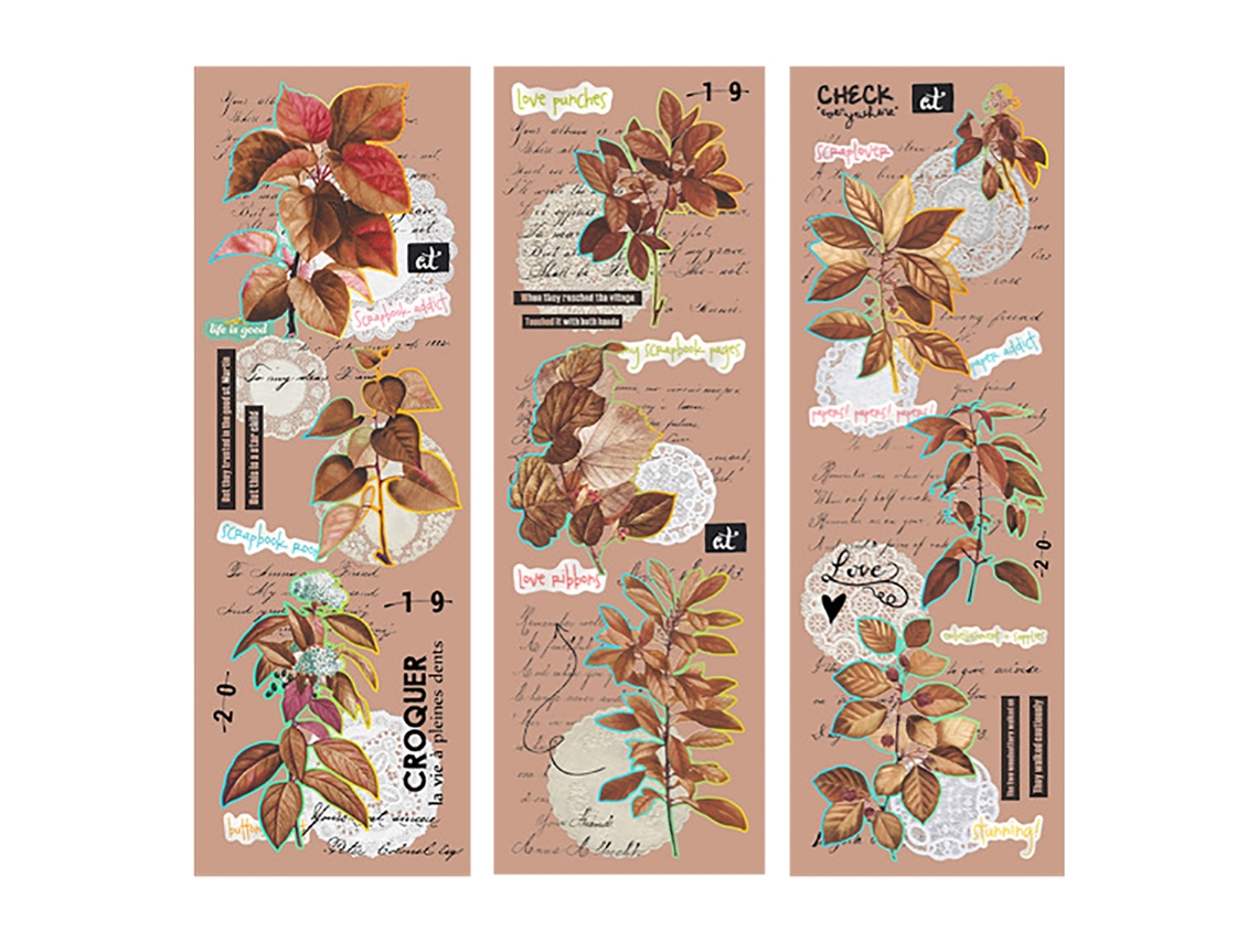3pcs Adesivos Naturais Vintage Papel Scrapbook Aesthetic Plantas Parede Geladeira