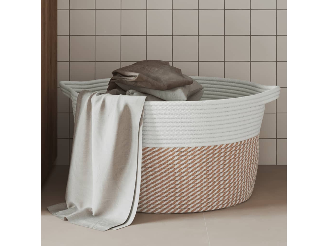 Vidaxl Cesto De Arrumação Ø40x25 Cm Algodão Castanho E Branco