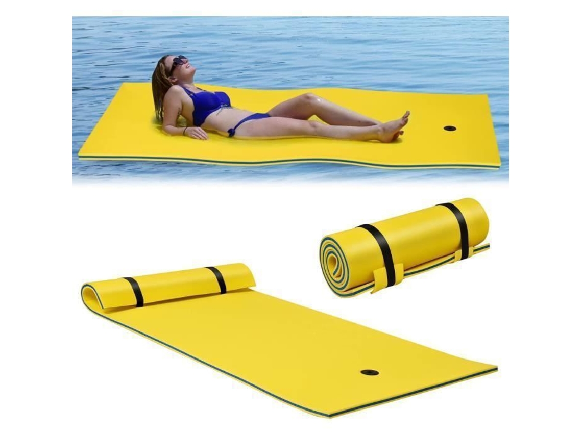 Tapete Inflável Para Piscina Em Espuma, Enrolável, 220x90cm Costway - Almofada Embutida - 3 Camadas Anti-rasgo - Amarelo
