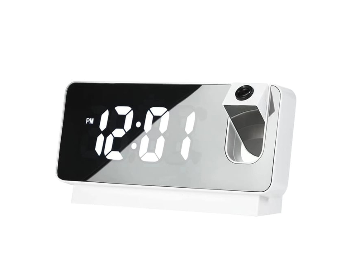 Relógio Despertador Com Projeção Mirror Da Laxiscreed Em Cor Branca Para Um Despertar Fácil E Prático