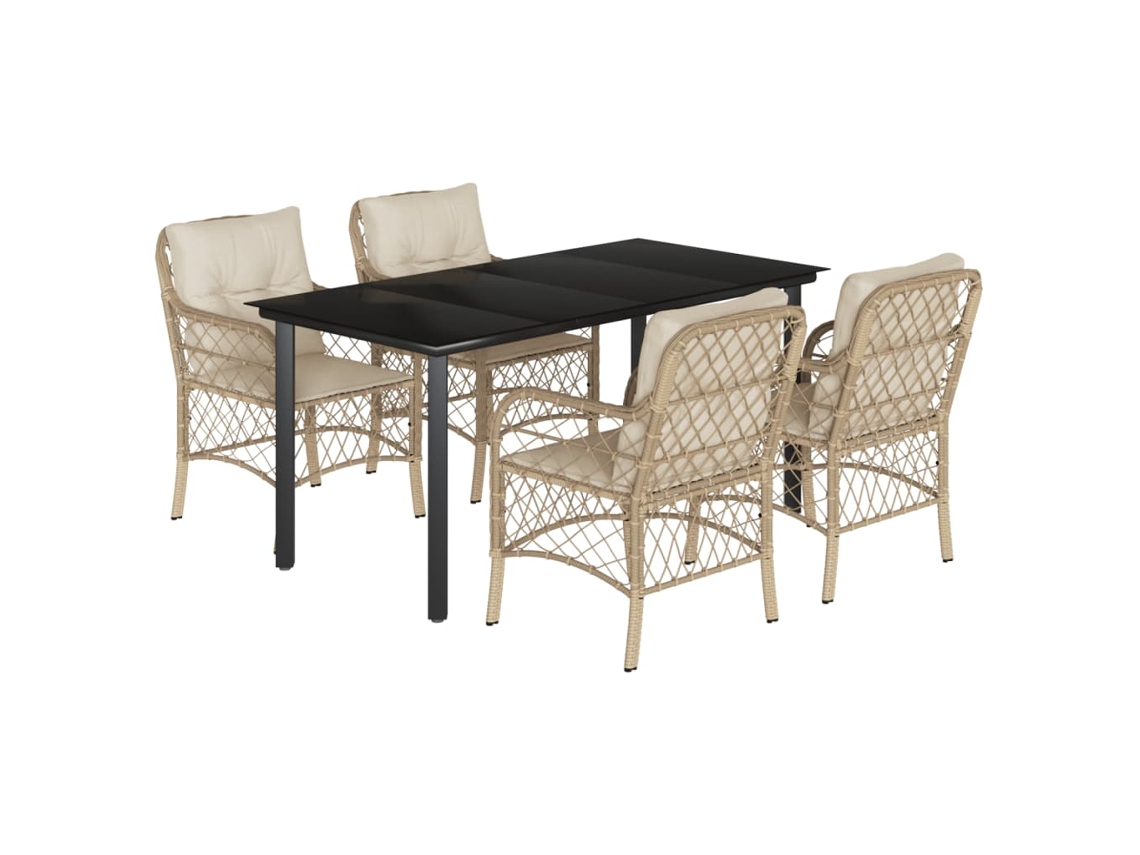 Conjunto de 5 Jantar para Jardim com Almofadões Vime Pe Bege MAISON EXCLUSIVE