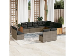 12 Pcs Conjunto De Sofá Jardim C/ Almofadões Vime Pe Cinza Dkd Home Decor