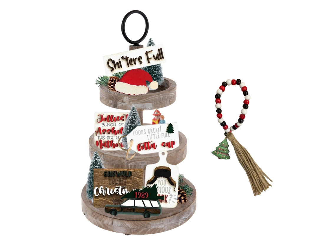 Laxiscreed Conjunto De 7 Bandejas Decorativas De Natal Com Contas Em Estilo Rústico E Campestre