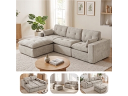 Goeurvant 8093 Sofá Modular Multifuncional Cinzento Claro Conjunto De 4 Pessoas Com Puf, Sofá Grande Flexível Estofado
