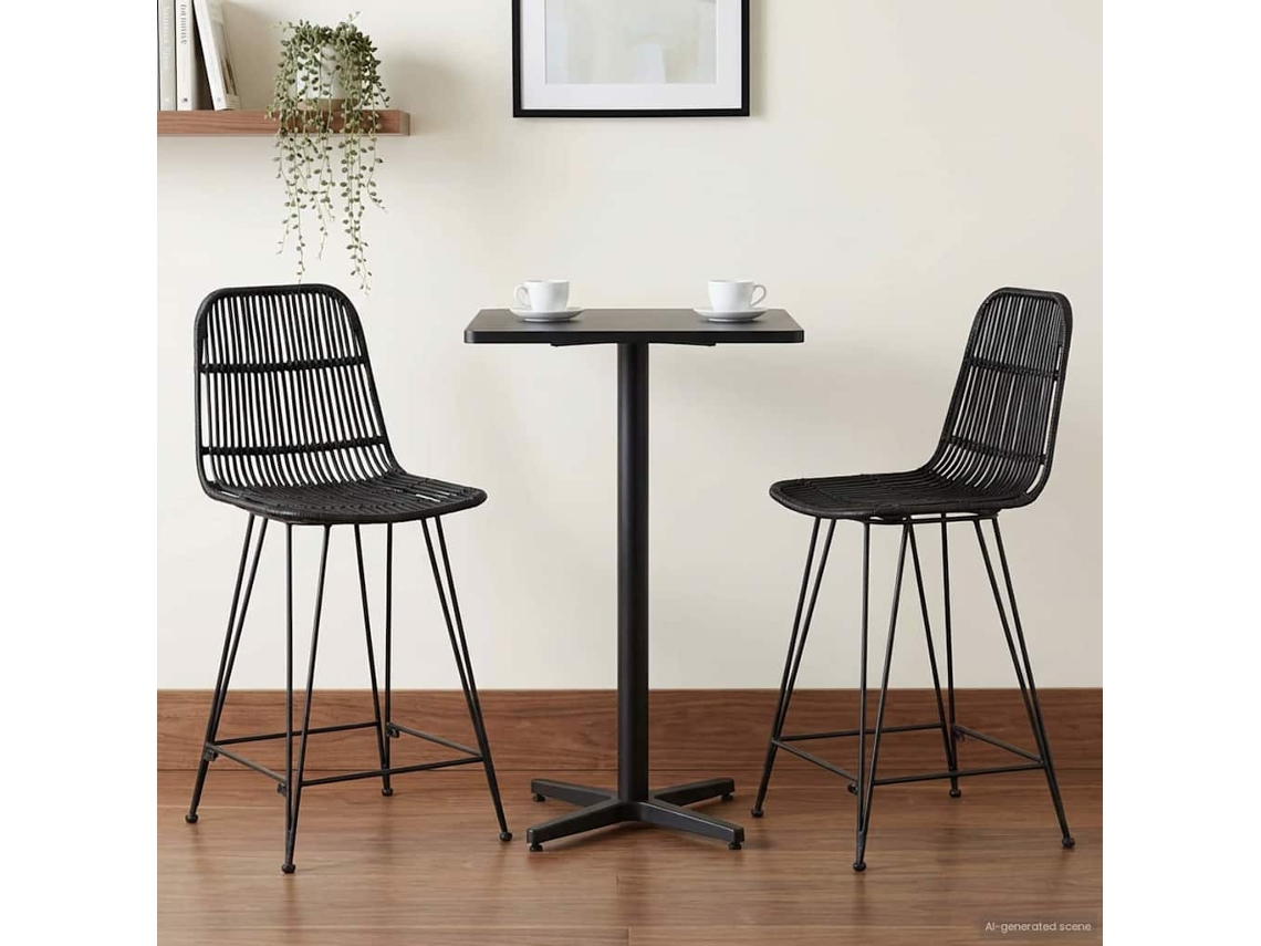 Vidaxl Banco De Bar 2 Unid. Preto 44 X 54 X 96 Cm Rattan E Aço