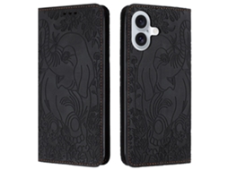 Capa Em Couro Pu, Para Apple Iphone 16 - Cor Preto