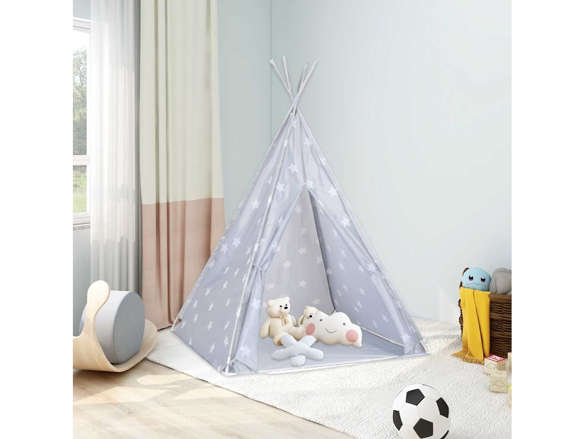 Vidaxl Tenda Teepee Infantil C/ Saco De Poliéster 115x115x160 Cm Cinza