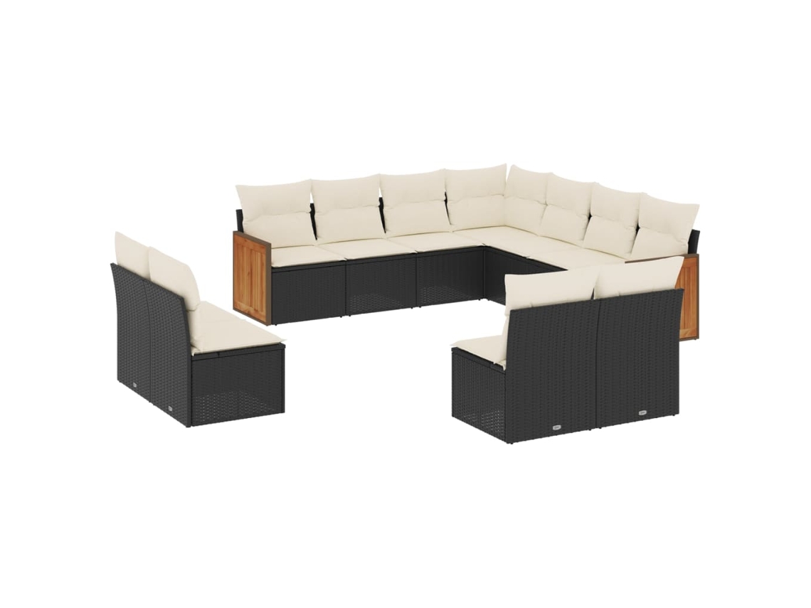 Conjunto 11 sofás de jardim c/ almofadões VIDAXL vime PE preto