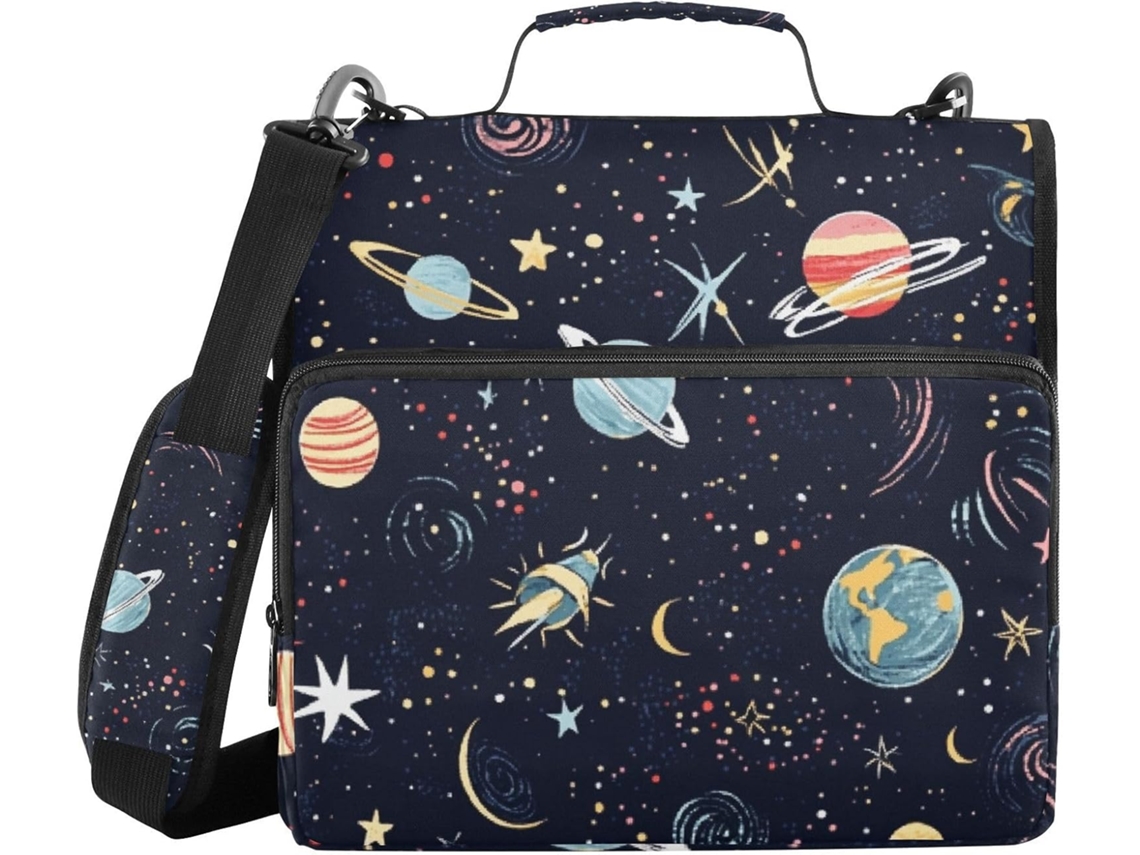 Pasta Com Zíper Resistente De 3, 8cm 1, 5 Polegadas Com Estampa De Noite Estrelada, Sol E Lua, Alça De Ombro, Bolso Com