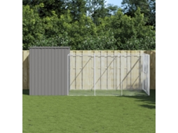 Vidaxl Casota Cães C/ Parque 214x457x181 Cm Aço Galvaniz. Cinza-claro