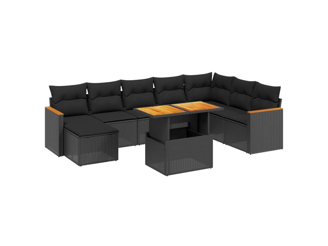 Conjunto de 9 Sofás para Jardim com Almofadões Vime Pe Preto MAISON EXCLUSIVE (9 pcs)