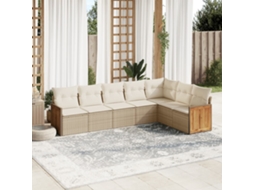 Vidaxl 7 Pcs Conjunto De Sofás P/ Jardim Com Almofadões Vime Pe Bege