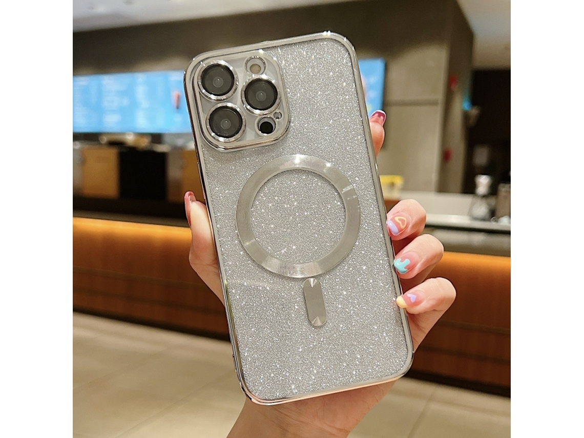 Capa De Tpu Para Iphone 16 Pro Max - Glitter - Acabamento Eletroplástico - Magsafe