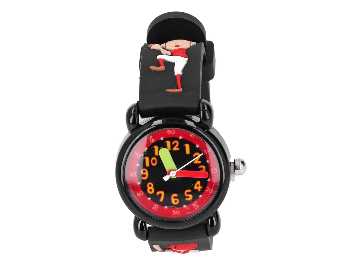 Ats reloj Infantil 3d Con Dibujos Animados Chico Béisbol Patrón Números Claros para Niños de 3 a 8 Años Negro