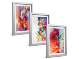 Composição De Quadros Na Paredeformas Abstratas Coloridas Moldura Prateada Quadros Para A Sala De Estar Espelharte (3 Peças 20x30 Cm)