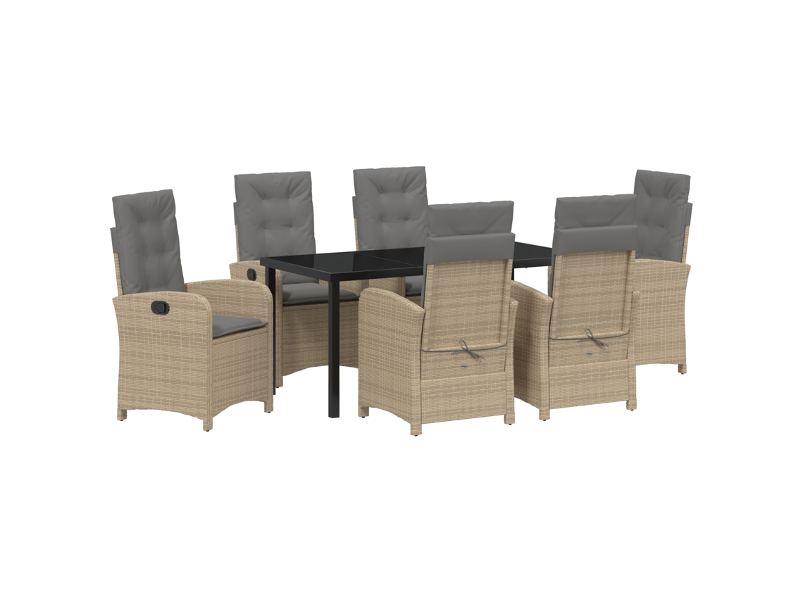 Conjunto 7 De Jantar De Jardim Com Almofadas Vidaxl Bege Rattan Pe