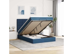 Vidaxl Estrutura De Cama Otomana Com Colchão 140x190cm Tecido Azul