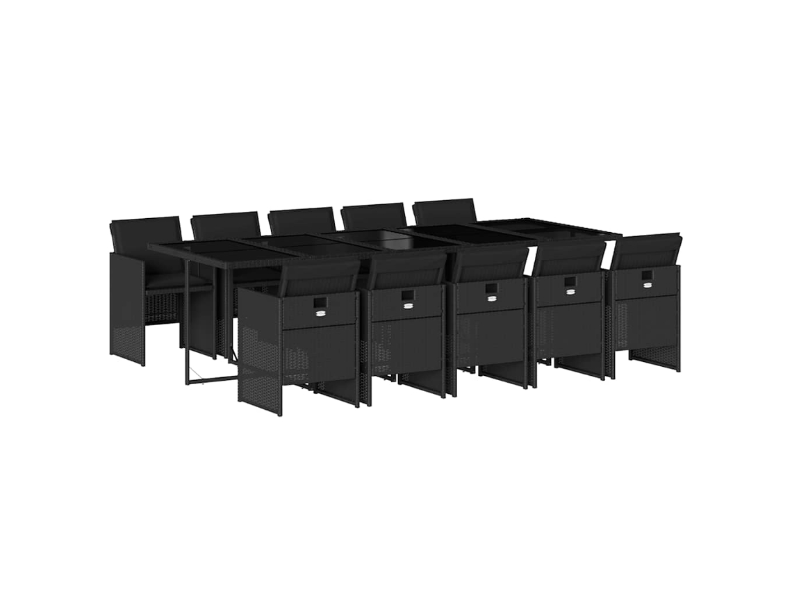 Conjunto de 11 Jantar para Jardim com Almofadões Vime Pe Preto MAISON EXCLUSIVE