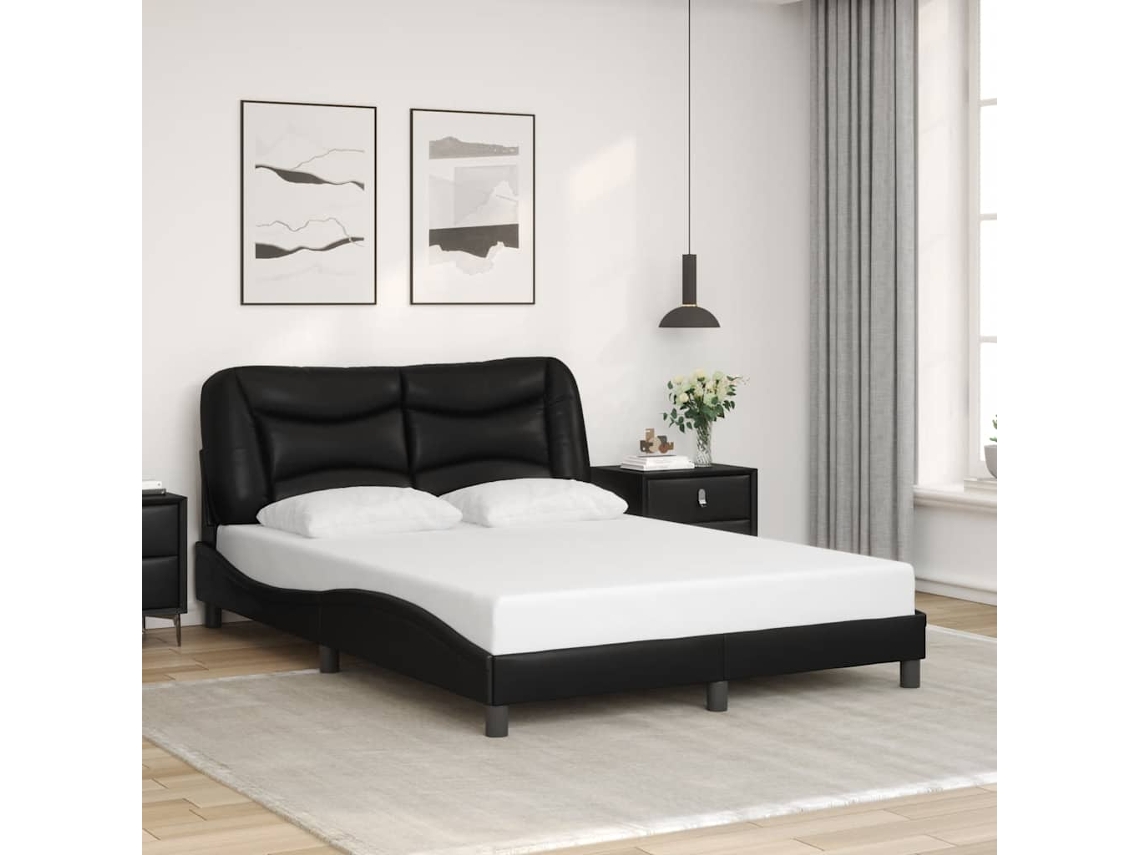 Estrutura de Cama 120x200 cm sem Colchão em Couro Artificial Preto MAISON EXCLUSIVE