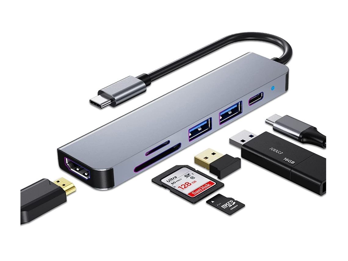 Hub Usb C Yemaesre Ad 042 6 Em 1 Para Laptop Com Leitor De Cartão Sd/tf 4k Hdmi Usb 3.0 100 W Pd Preto